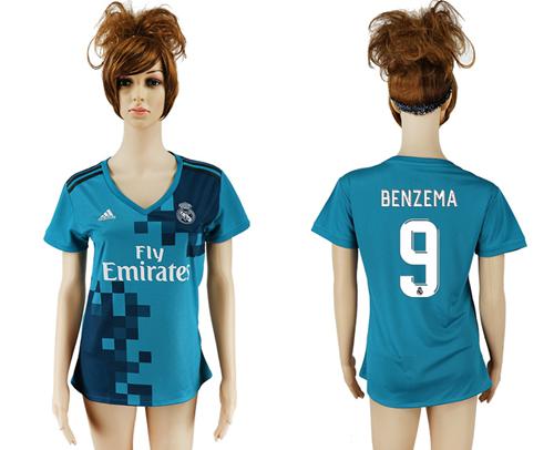 Women's Real Madrid #9 Benzema Sec Away Soccer Club Jersey - Click Image to Close